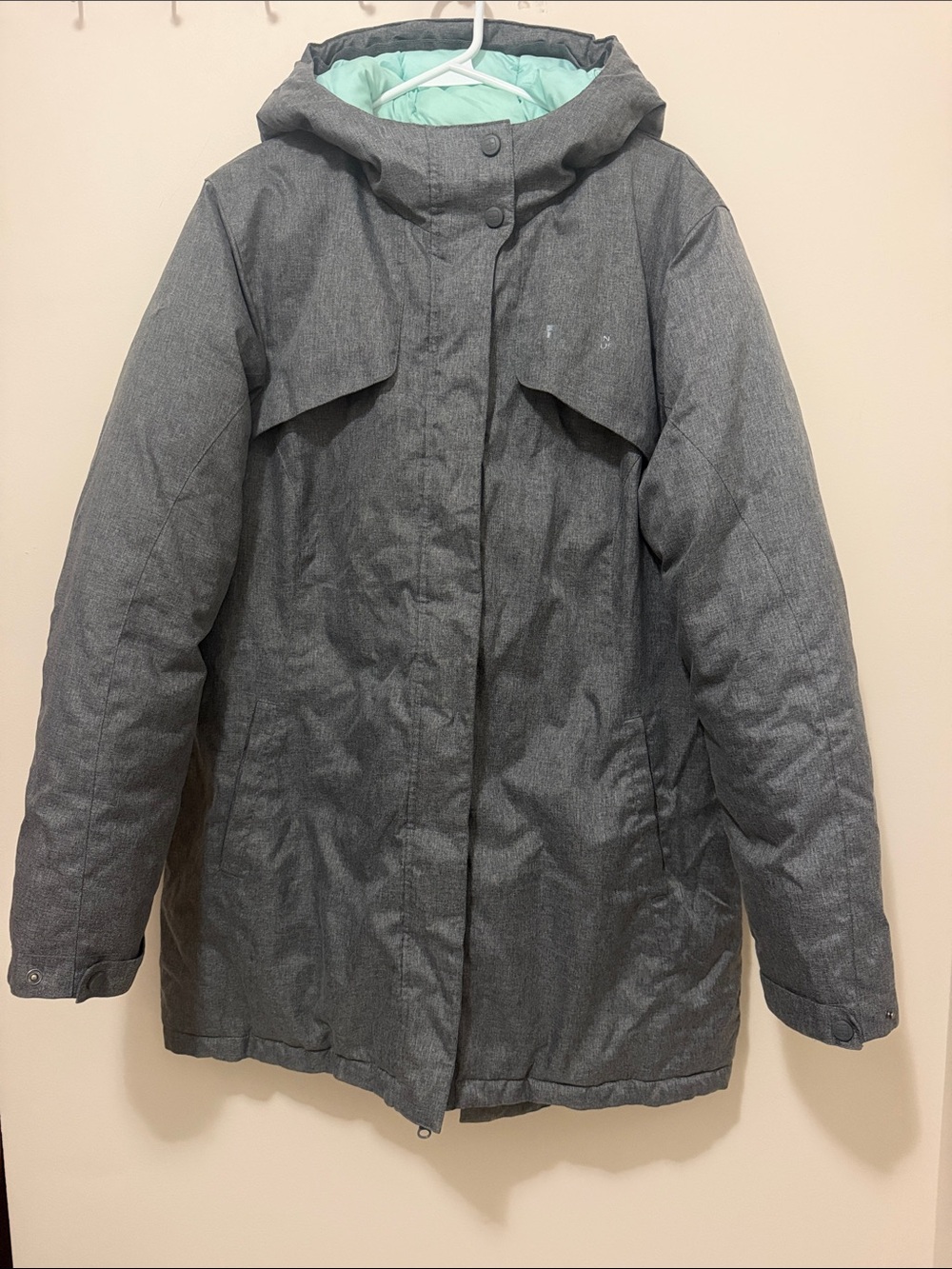 Women's Gray Insulated Hooded Ski Jacket with Mint Lining